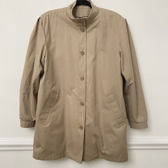 Vtg London Fog Women Trench Coat Faux Fur Lined Khaki Tan Size 10 - Picture 1 of 14